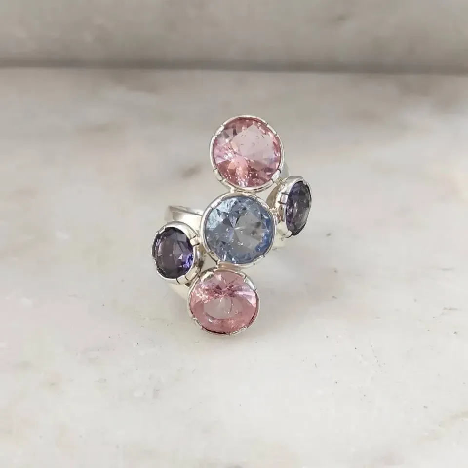 Anna Gioielli Anelli anello argento 5 paste vitree rosa celeste viola