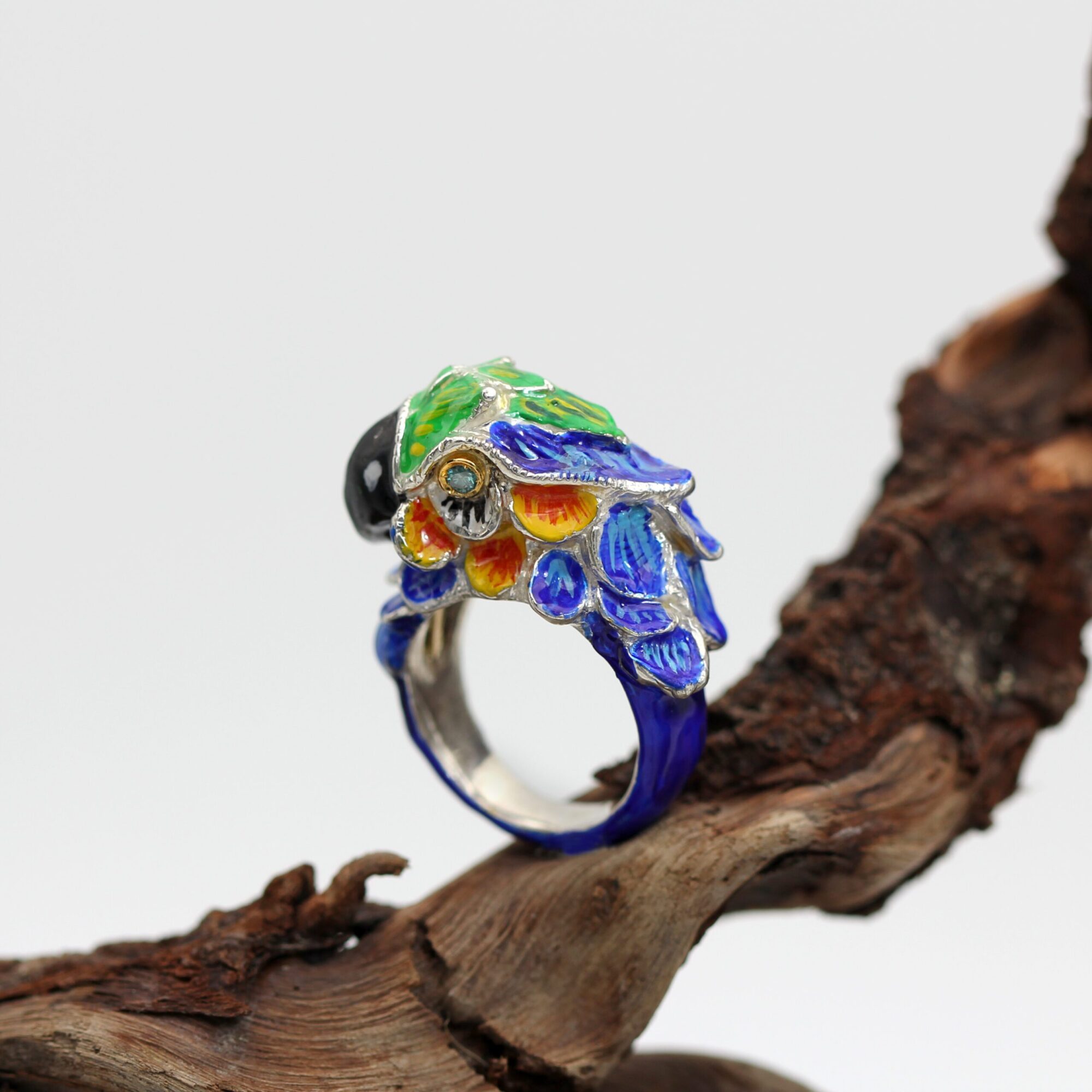 Anna Gioielli Jolly Jewels Anello pappagallo argento oro diamanti blu