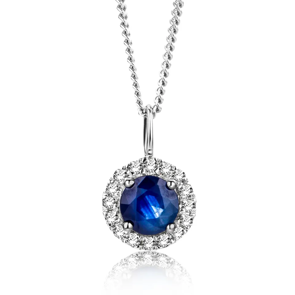 Miore Collana Oro Bianco 9Kt Zaffiro Naturale