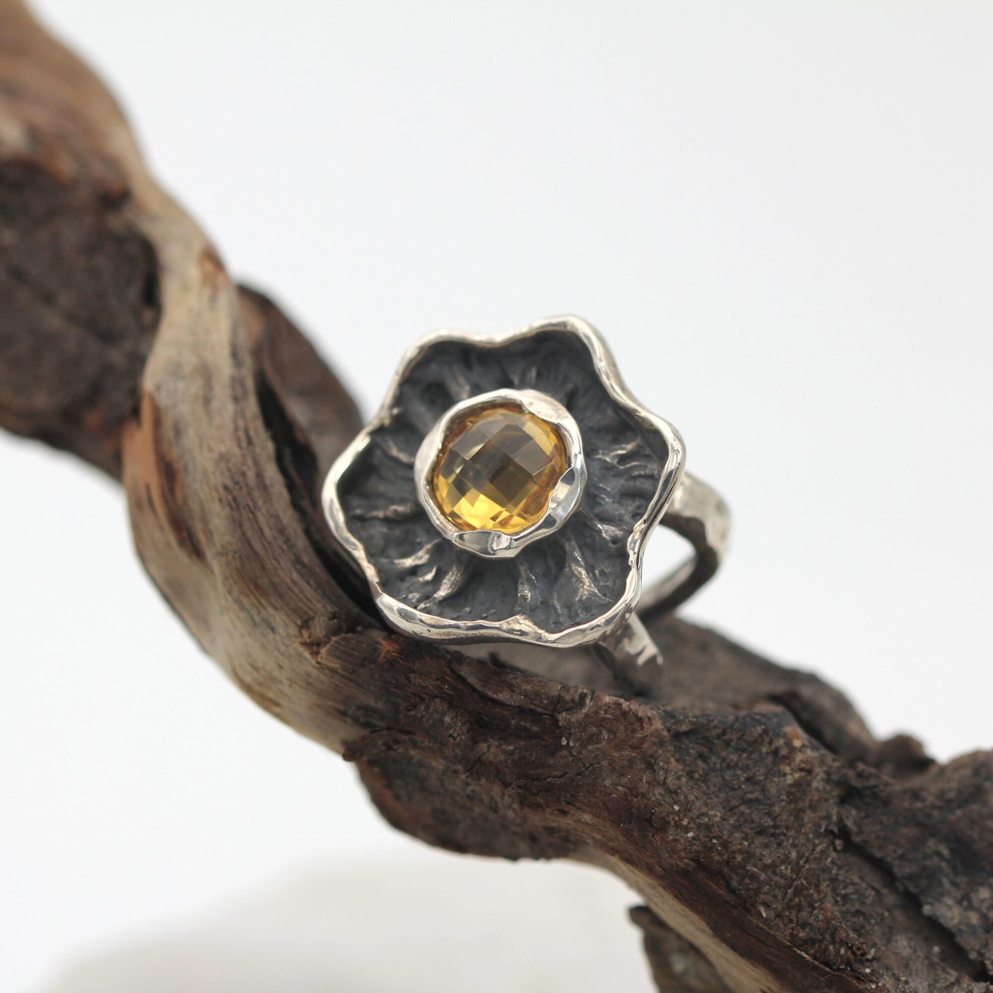 Anna Gioielli Winter Flower anello argento quarzo citrino