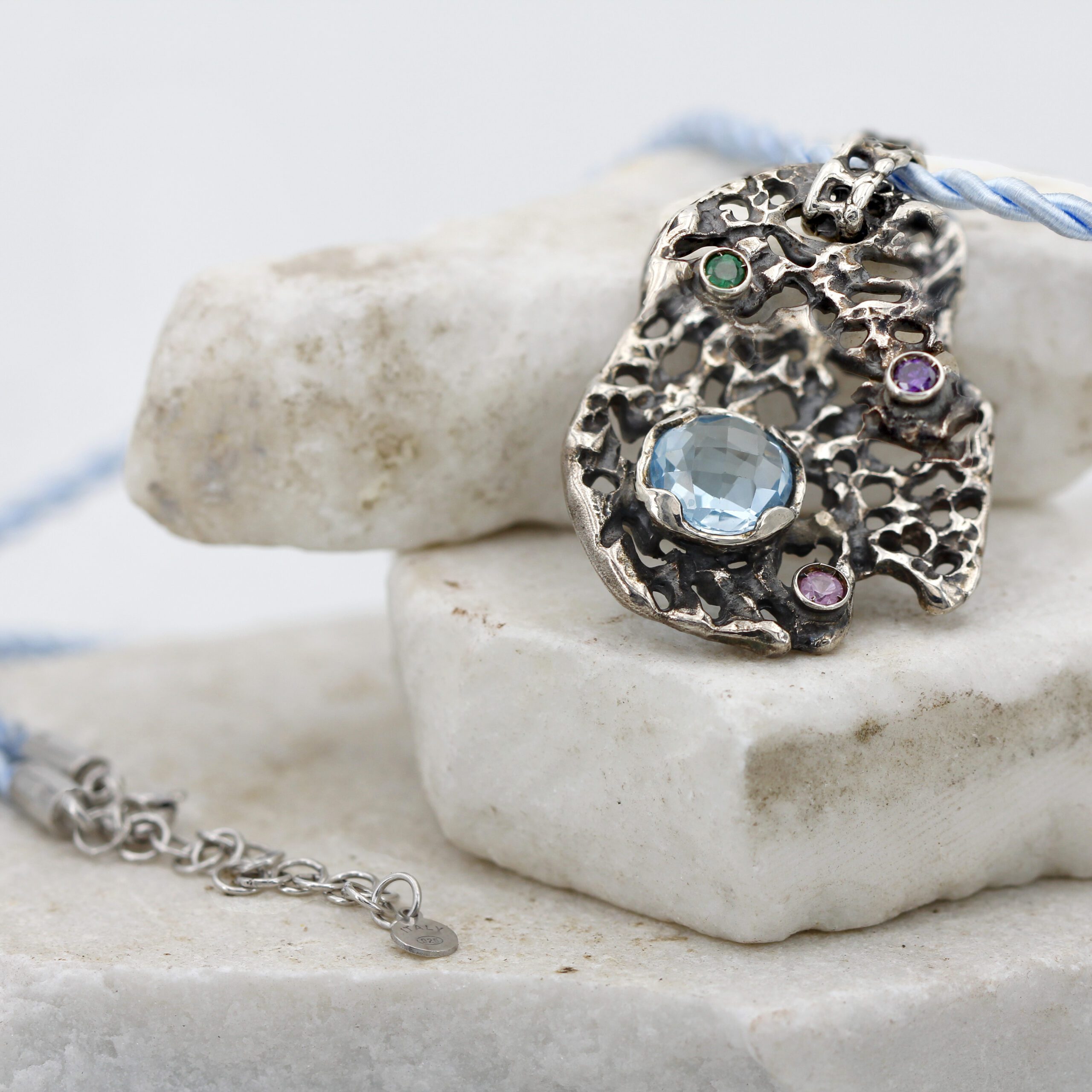 Anna Gioielli Collezione Marte ciondolo argento topazio blu