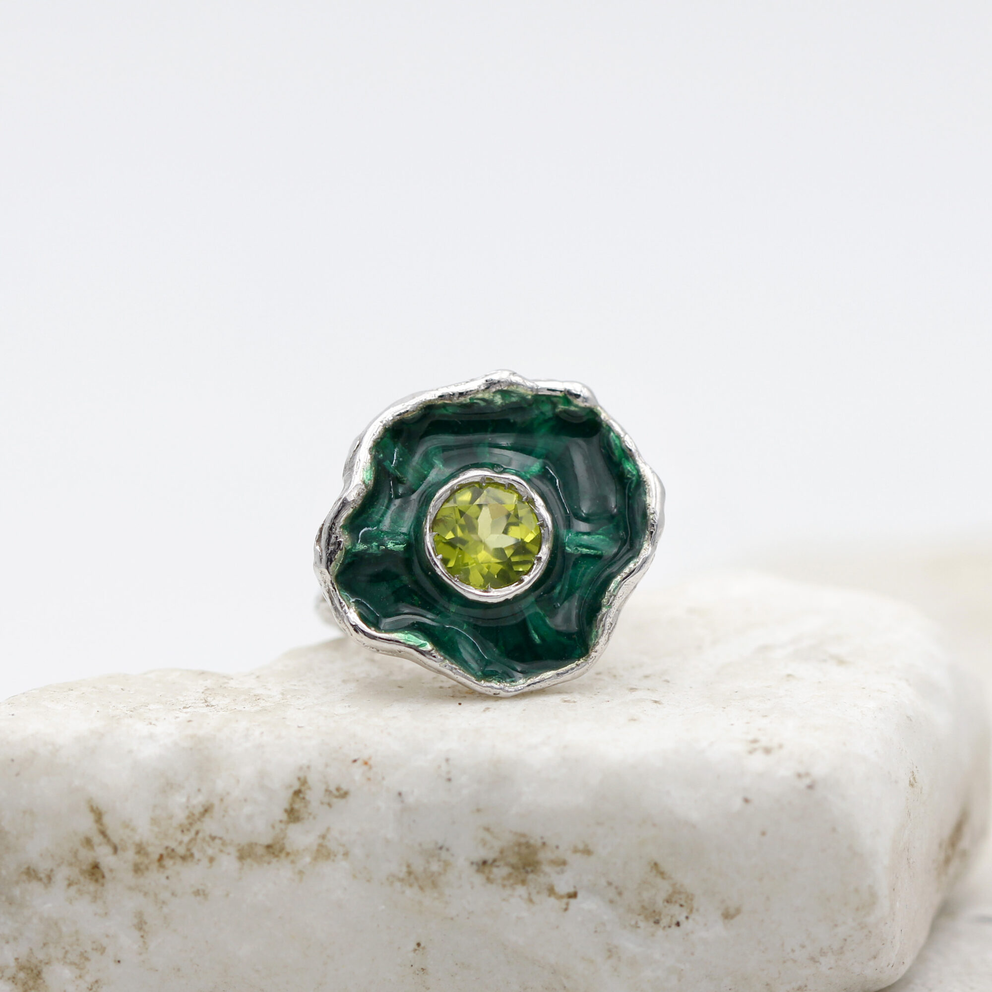 Anna Gioielli Winter Flower anello argento peridoto verde