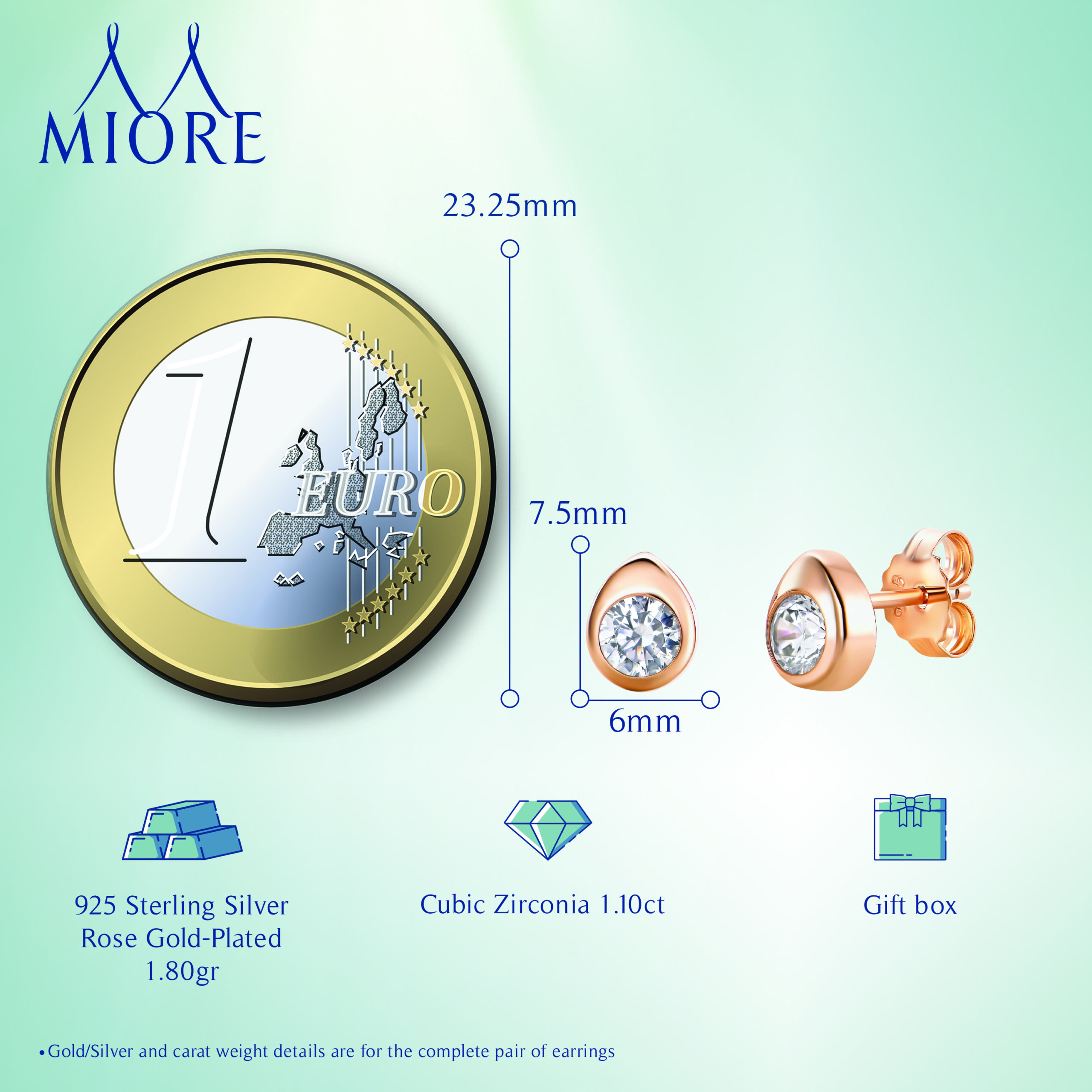 MIORE Orecchini argento 925 zirconia bianca