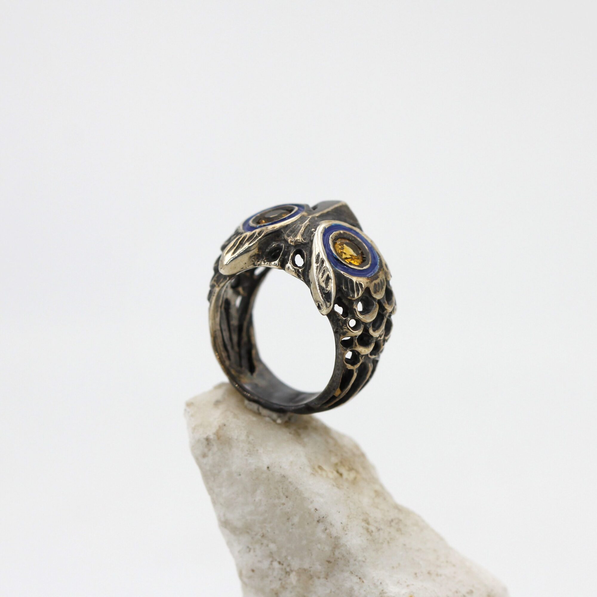 Anna Gioielli Anelli Anello gufo argento quarzo citrino smalto