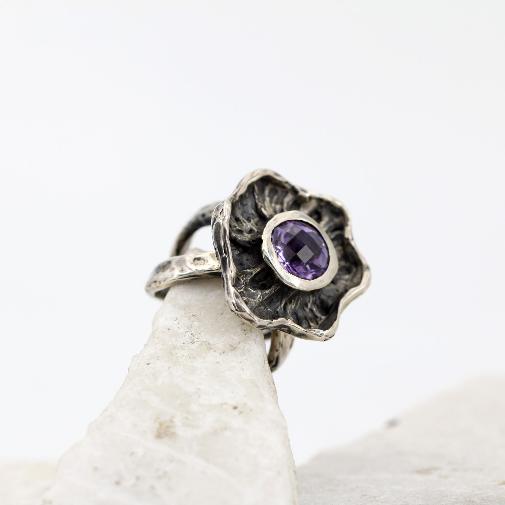 Anna Gioielli Winter Flower Anello Argento Fiore Ametista 28mm