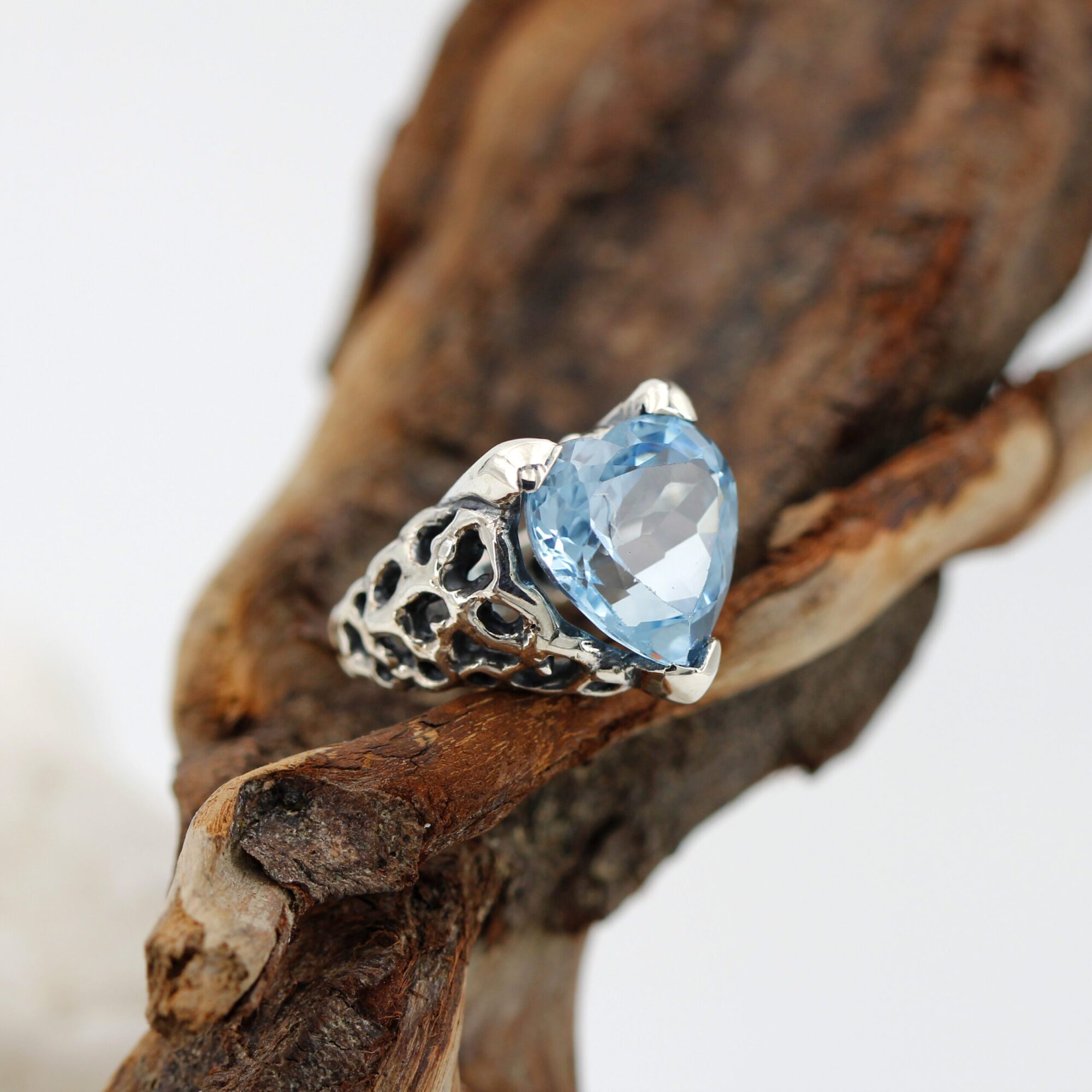 Anna Gioielli Marte Anello Argento Topazio Azzurro Cuore