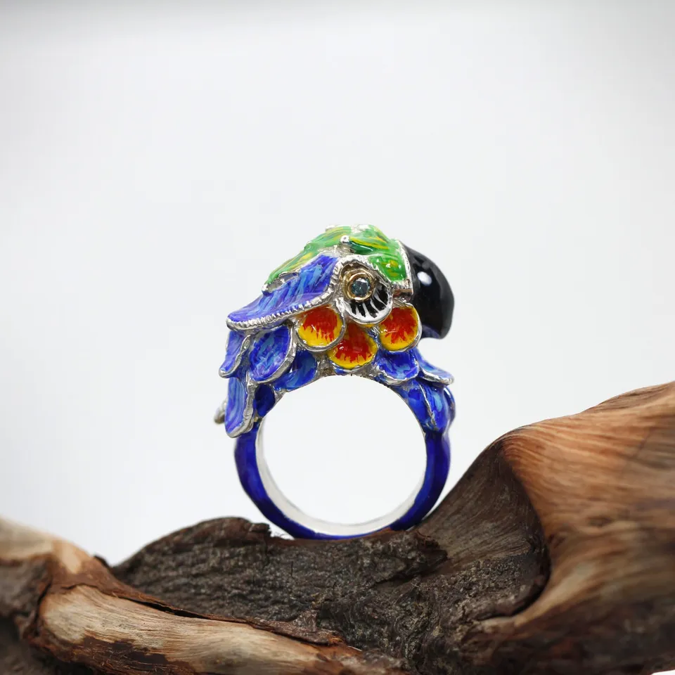 Anna Gioielli Jolly Jewels Anello pappagallo argento oro diamanti blu