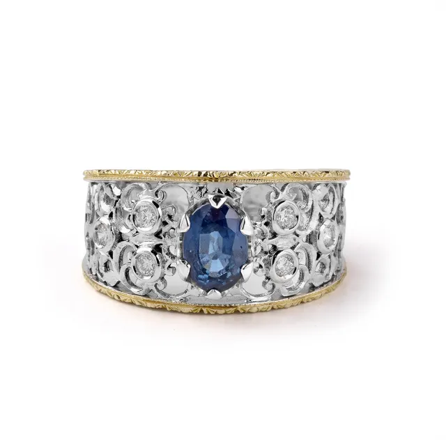Noi Gioielli Firenze 1873 Ornato anello zaffiro blu oro bicolore 11mm