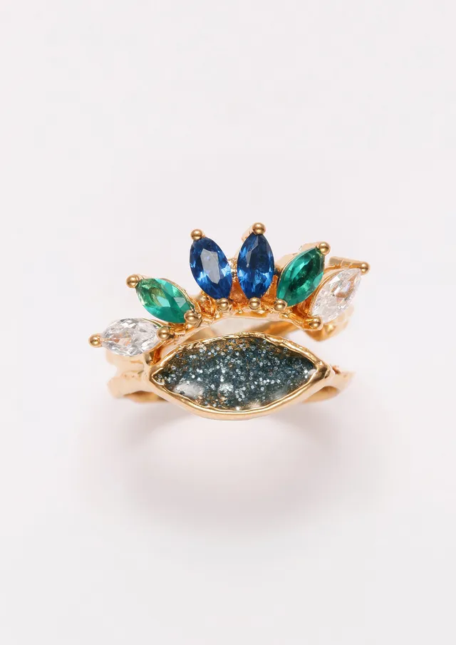 Voodoo Jewels Bold Shapes Grey Altea anello bronzo oro navette