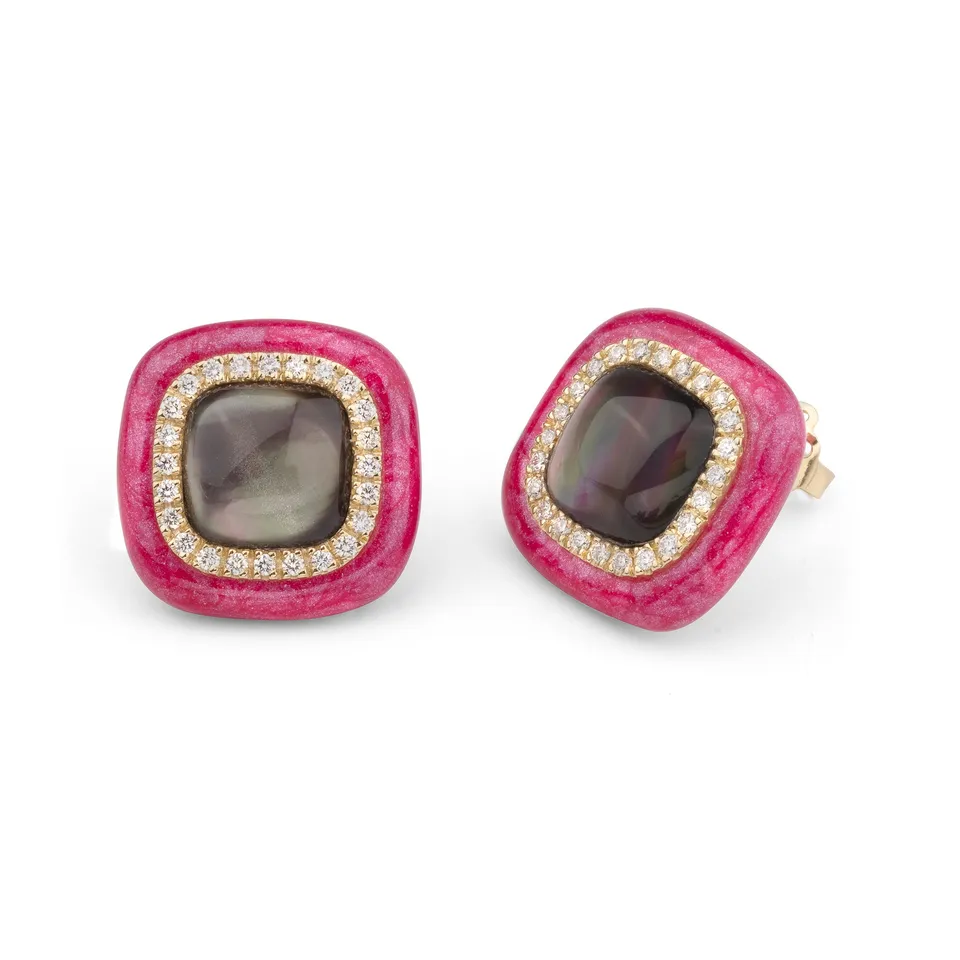 Noi Gioielli Mistica orecchini oro giallo smalto fucsia 16mm