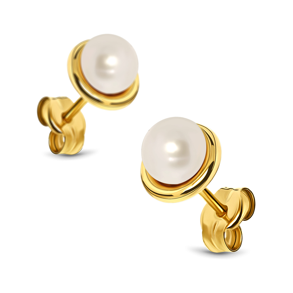 Miore Orecchini Oro Giallo 14Kt Perla d'Acqua Dolce