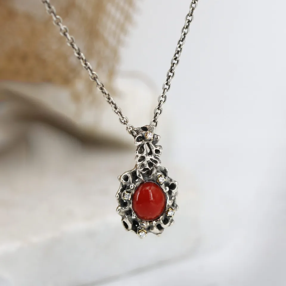 Anna Gioielli Marte Pendente Argento Corallo 5 Diamanti Oro
