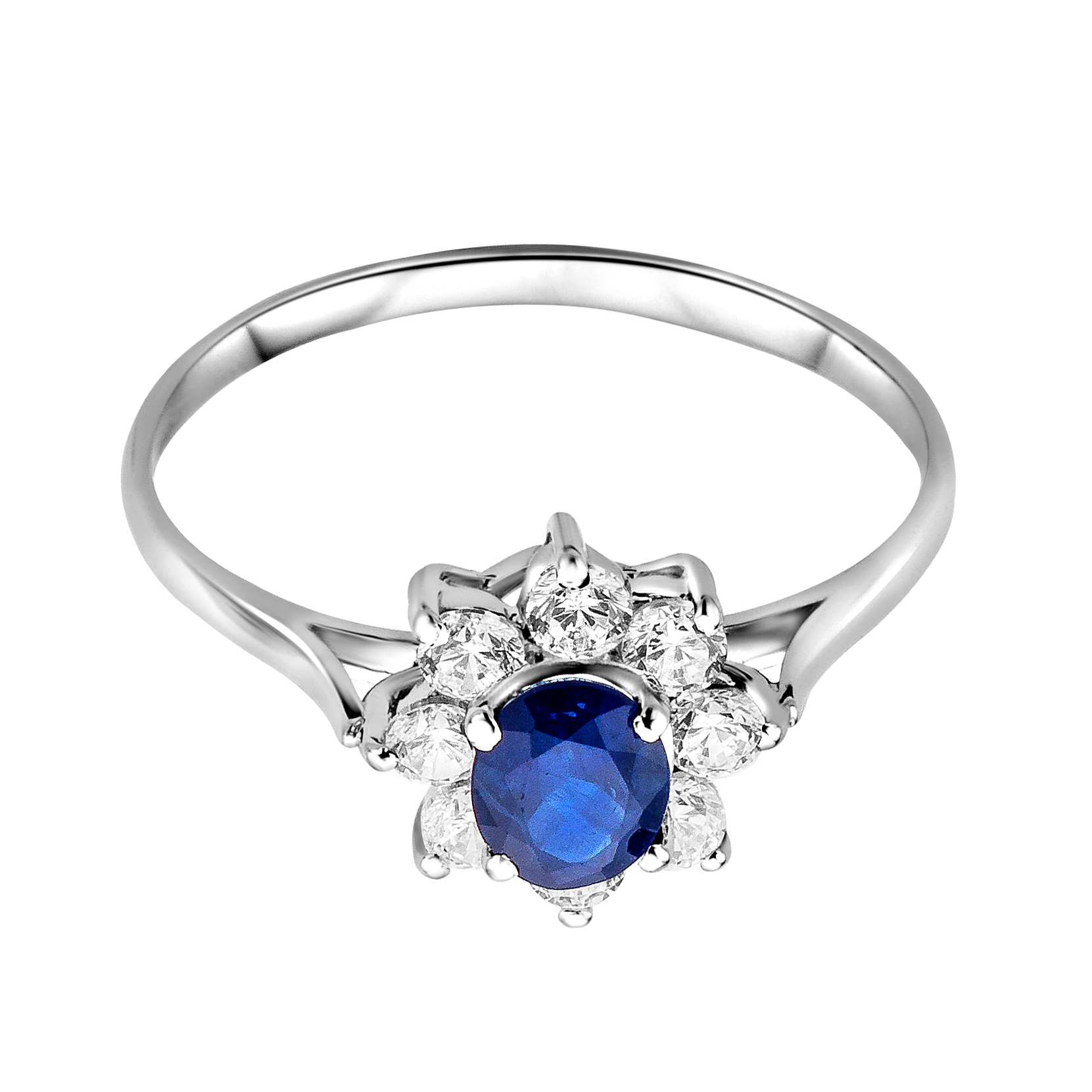 Miore Anello Oro Bianco 9KT Zaffiro e Zirconia