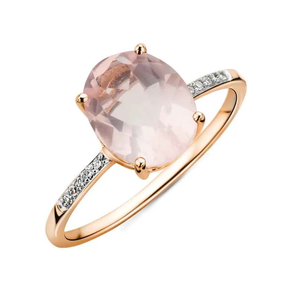 Miore Ring anello oro rosa 9Kt quarzo rosa