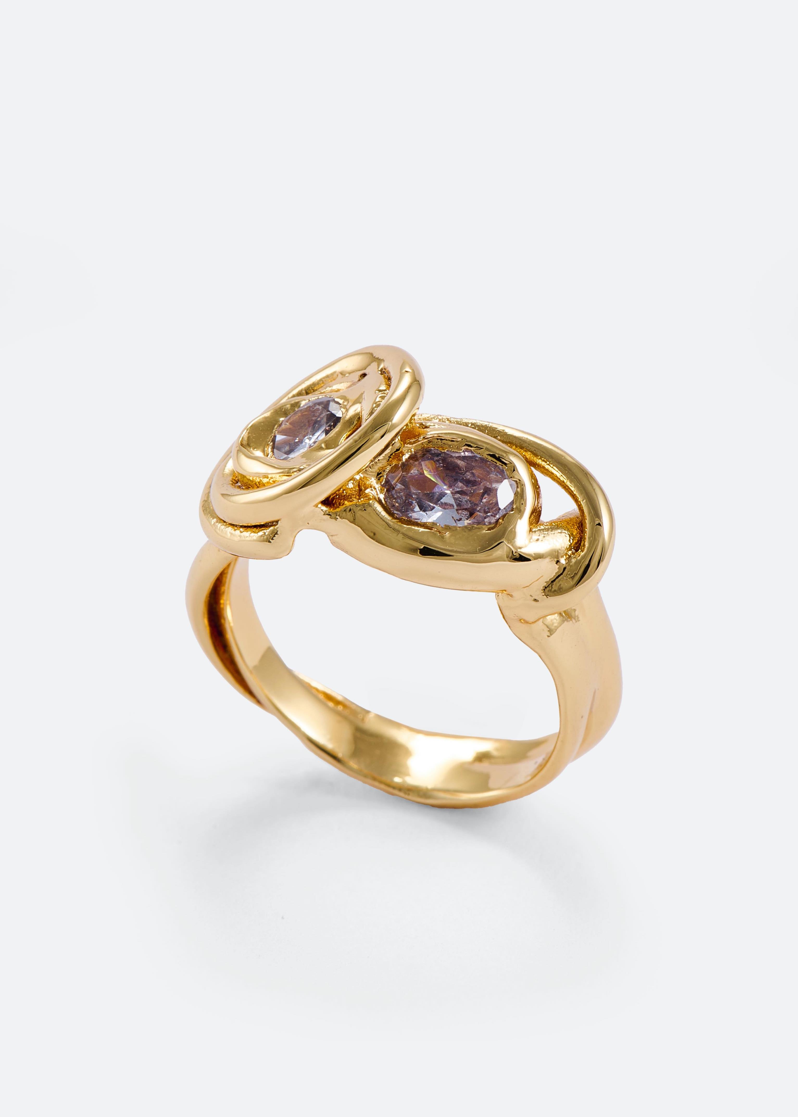Voodoo Jewels Bold Shapes Double Sun anello oro zirconi bianchi