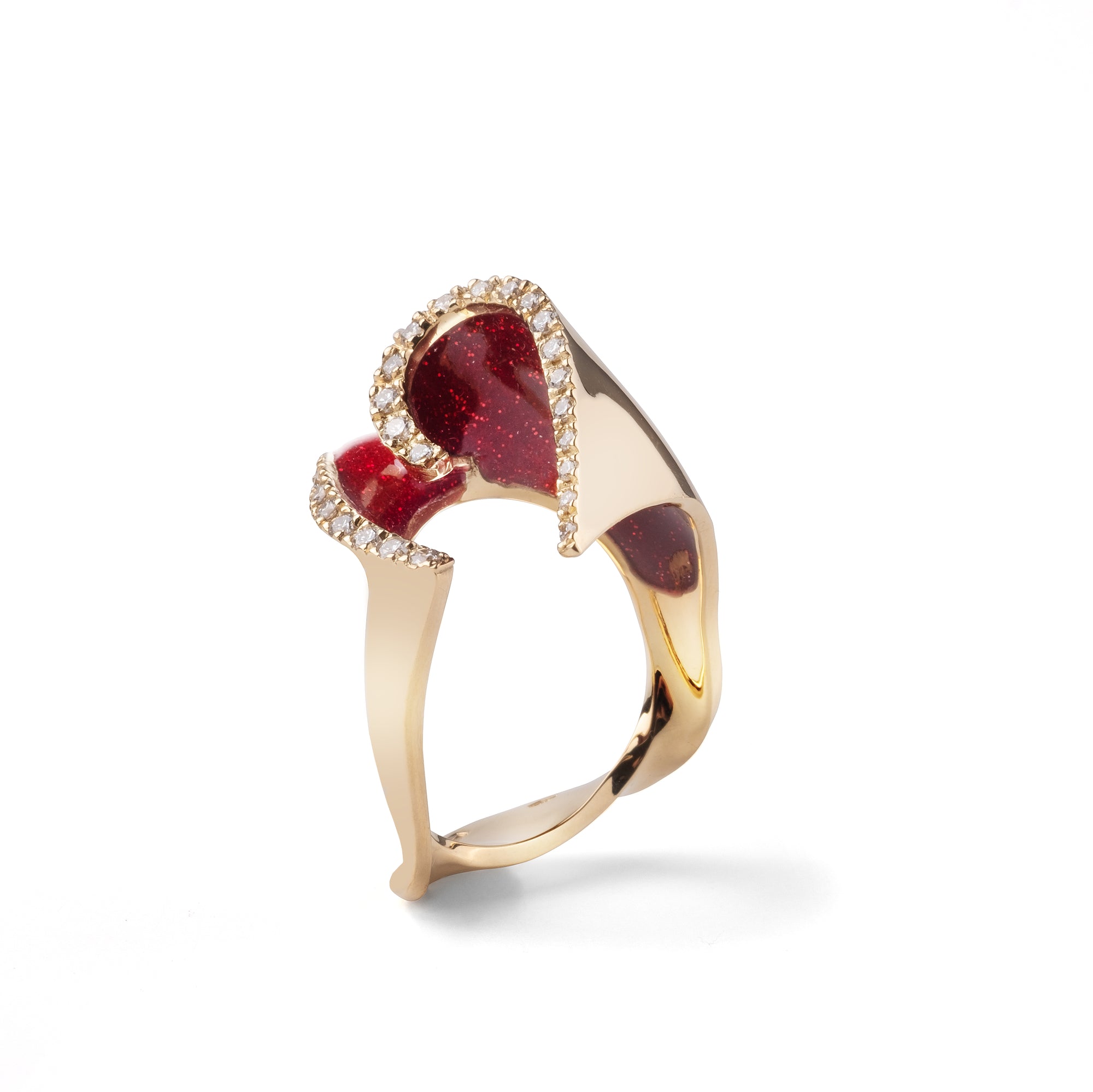 Noi Gioielli Firenze 1873 Onda anello oro giallo smalto rosso diamanti