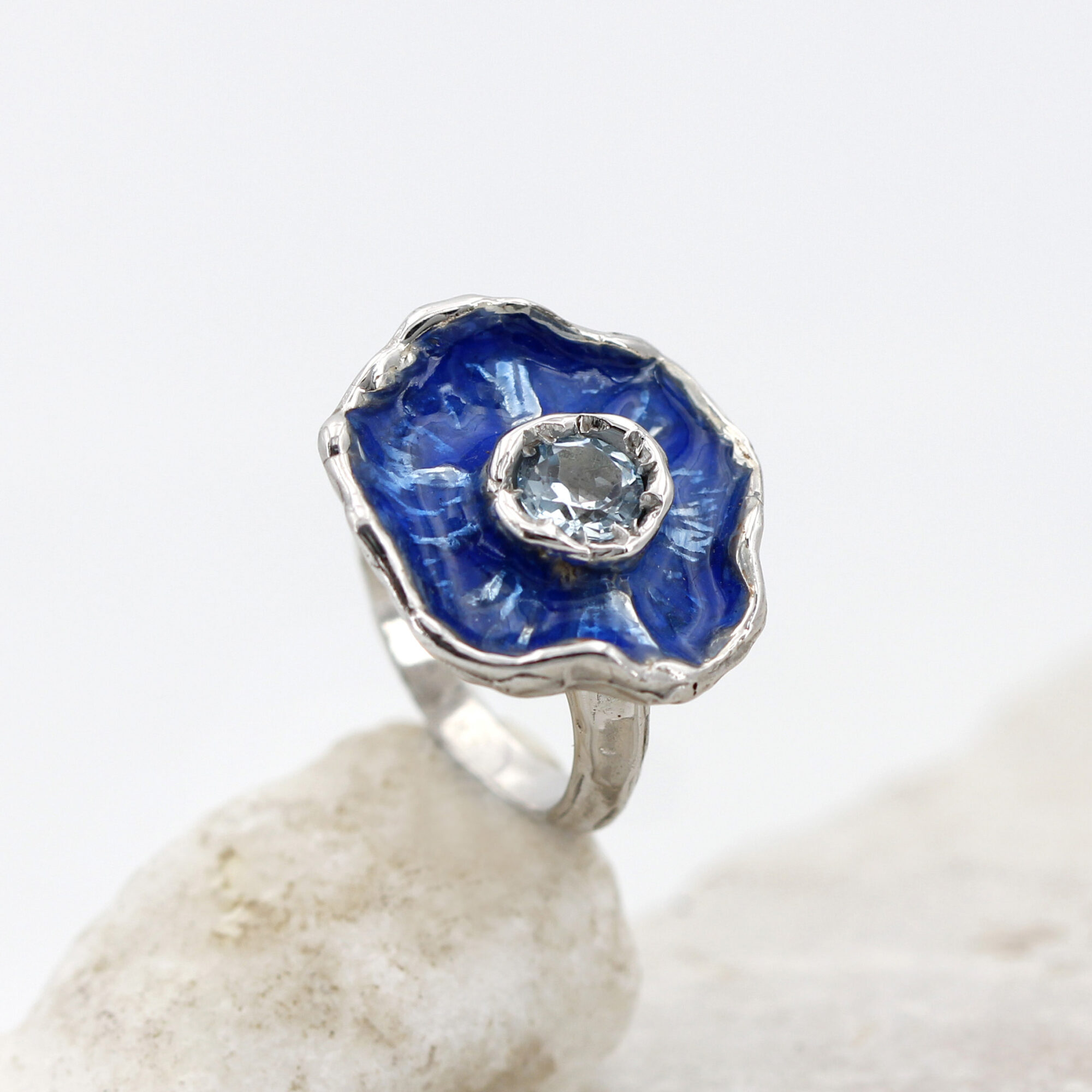 Anna Gioielli Winter Flower anello argento topazio blu smalto