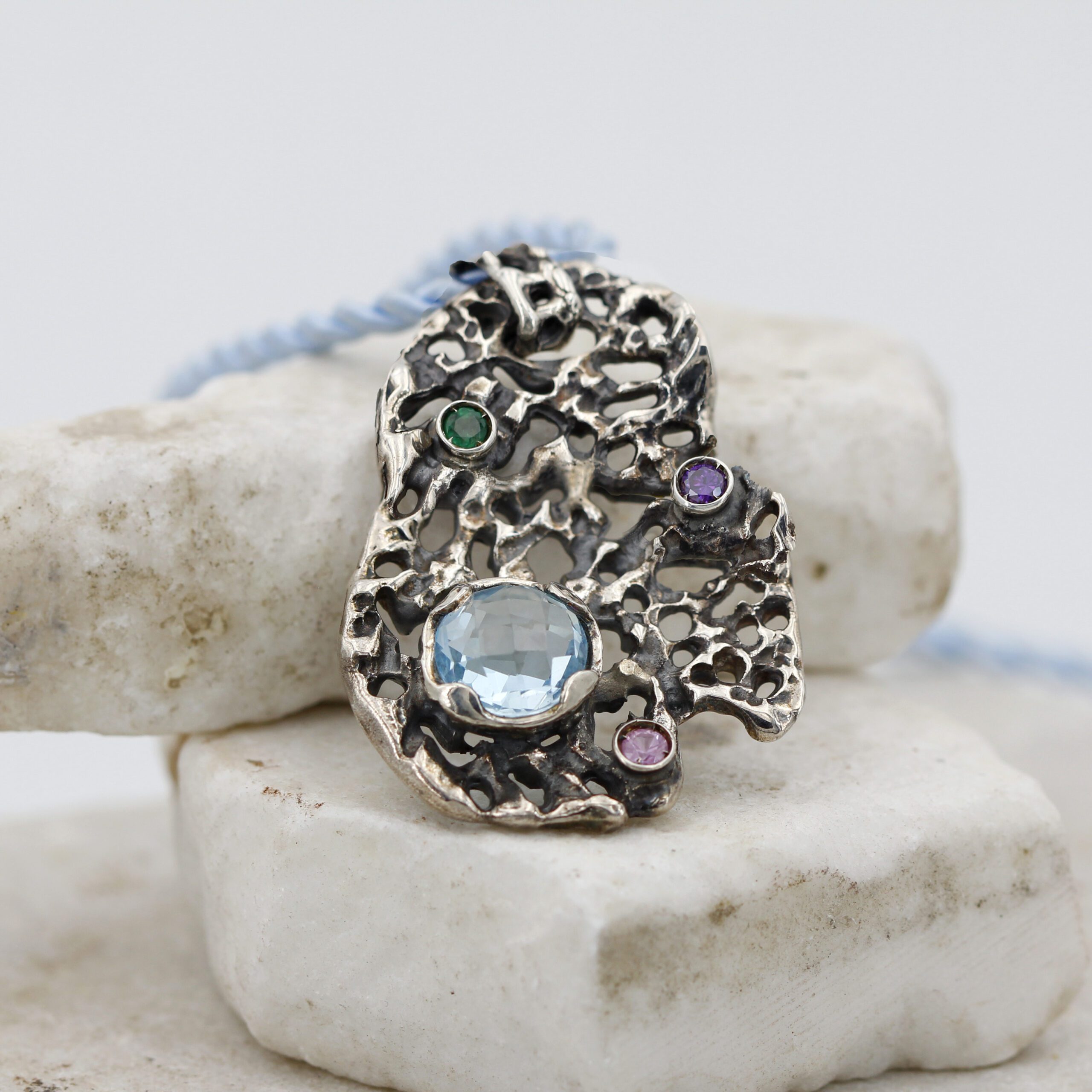 Anna Gioielli Collezione Marte ciondolo argento topazio blu