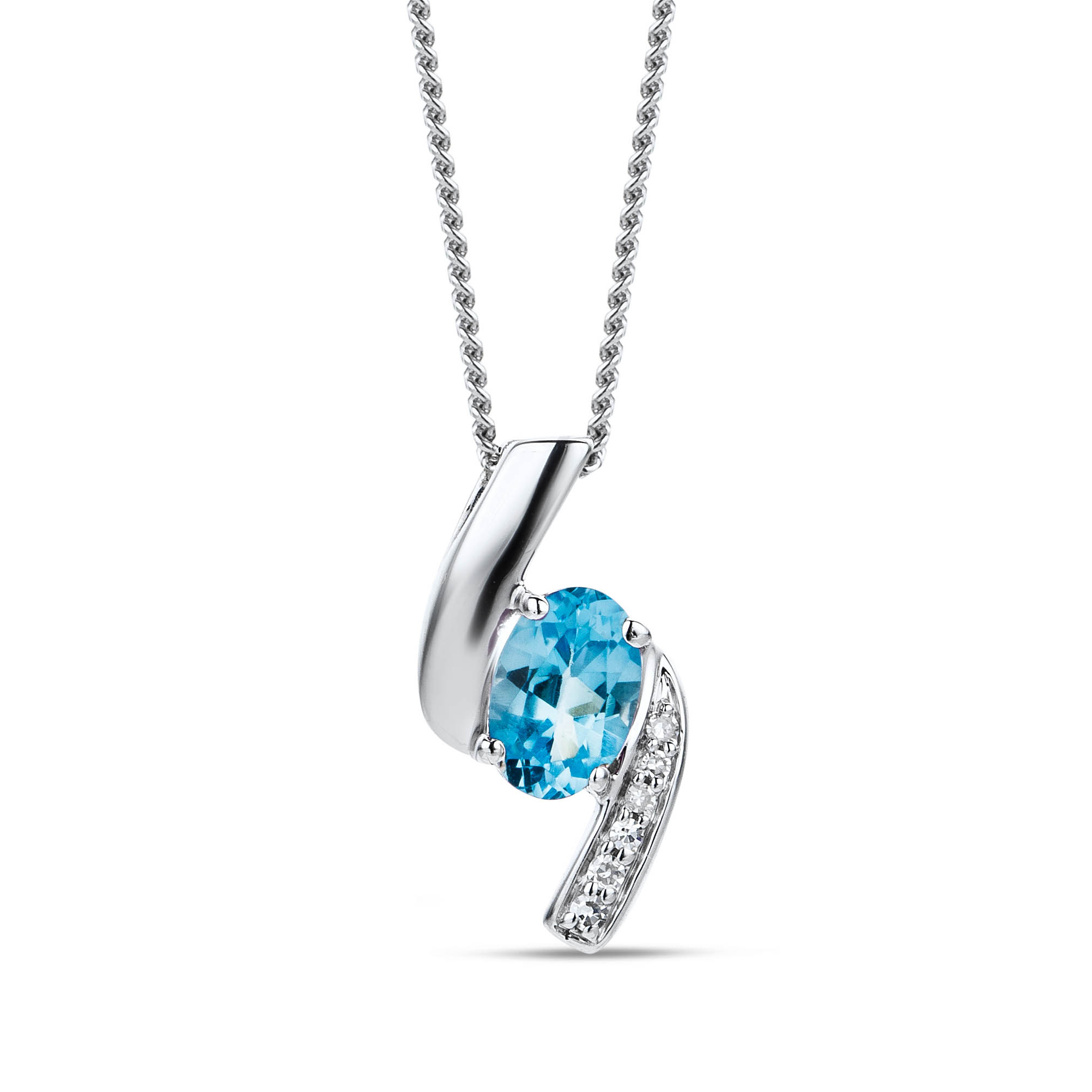 Miore Collana Oro Bianco 9Kt Topazio Blu Svizzero