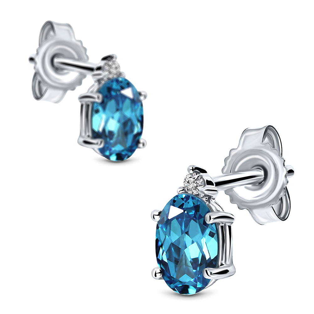 MIORE Orecchini Oro Bianco 9KT Topazio Blu