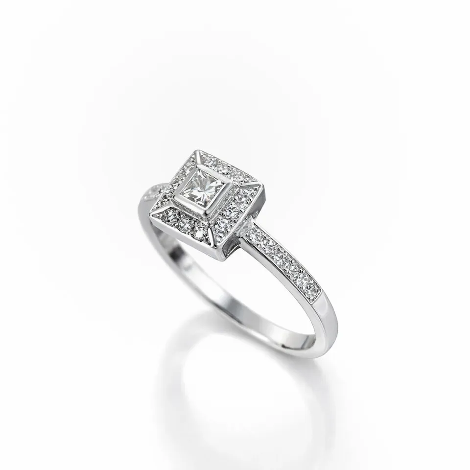 Anna Gioielli Square anello oro bianco diamante Princess halo