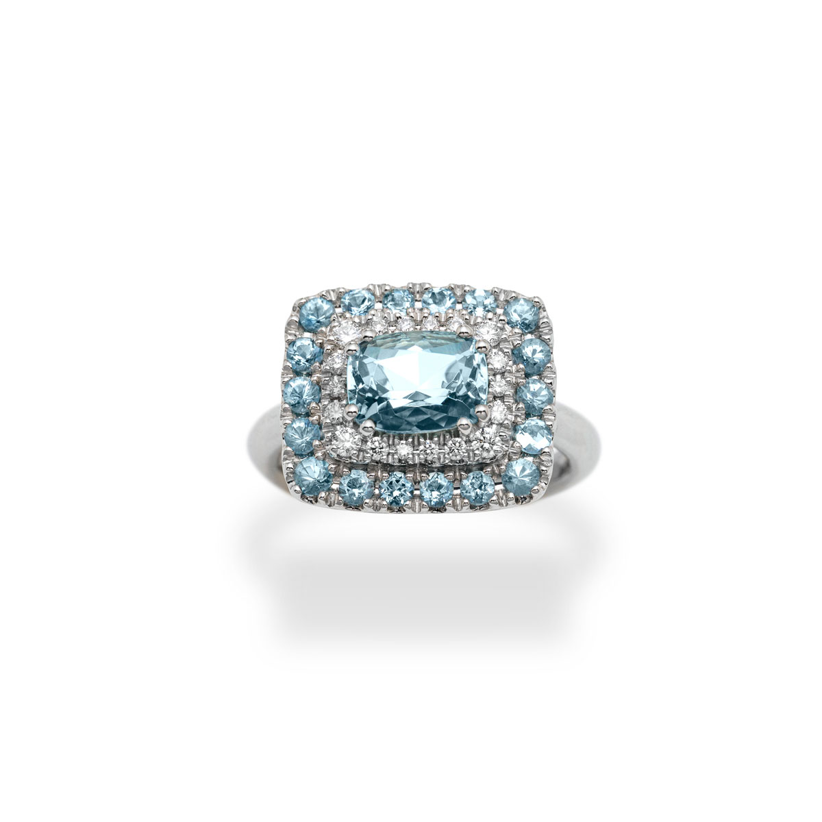 Polello Semipreziosi Anello Platino Acquamarina Cushion Diamanti