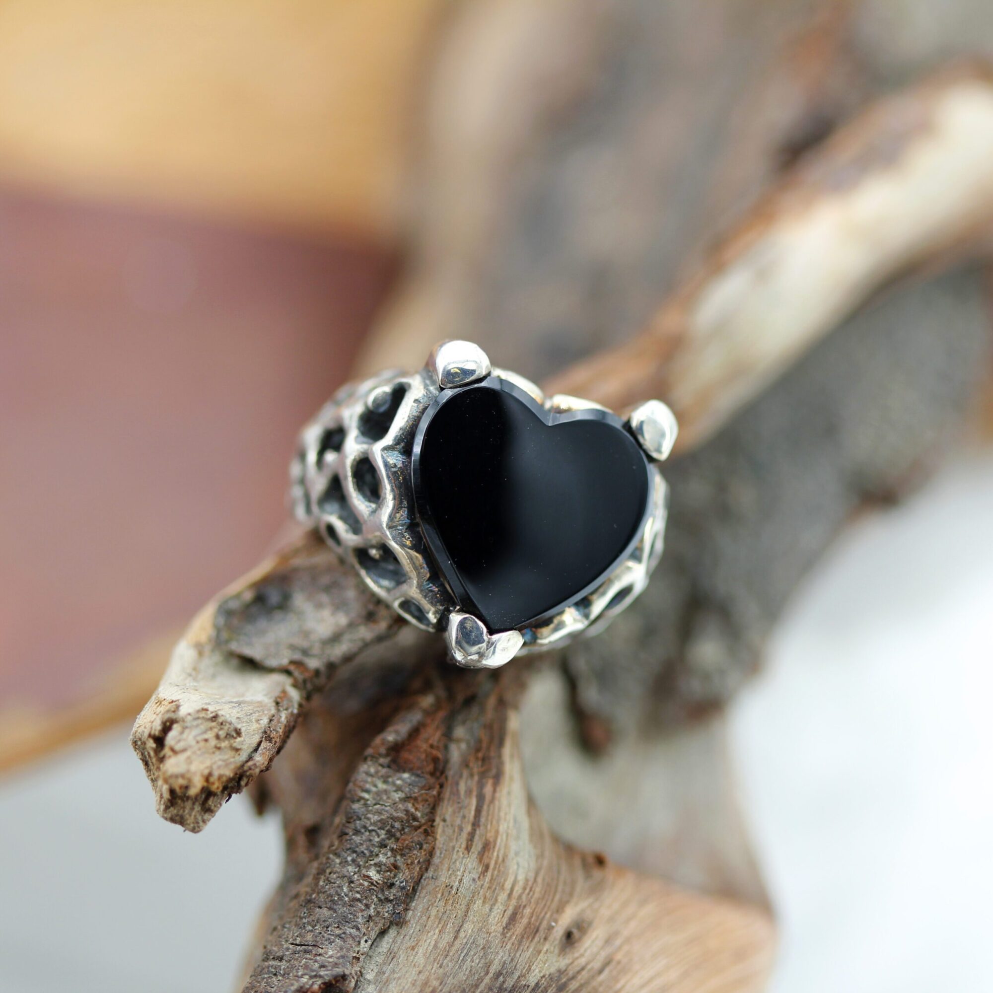 Anna Gioielli Marte Anello Argento Onice Nero Cuore