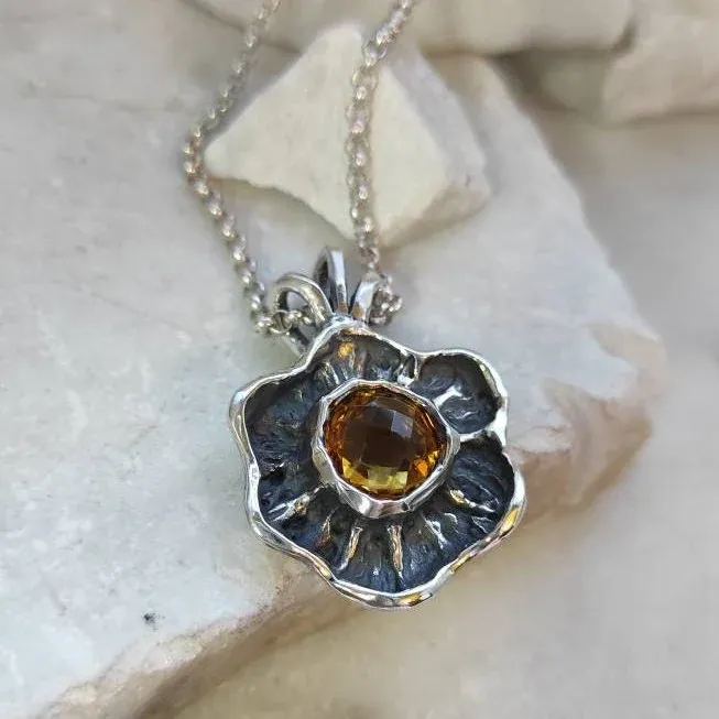 Anna Gioielli Winter Flower pendente argento quarzo citrino