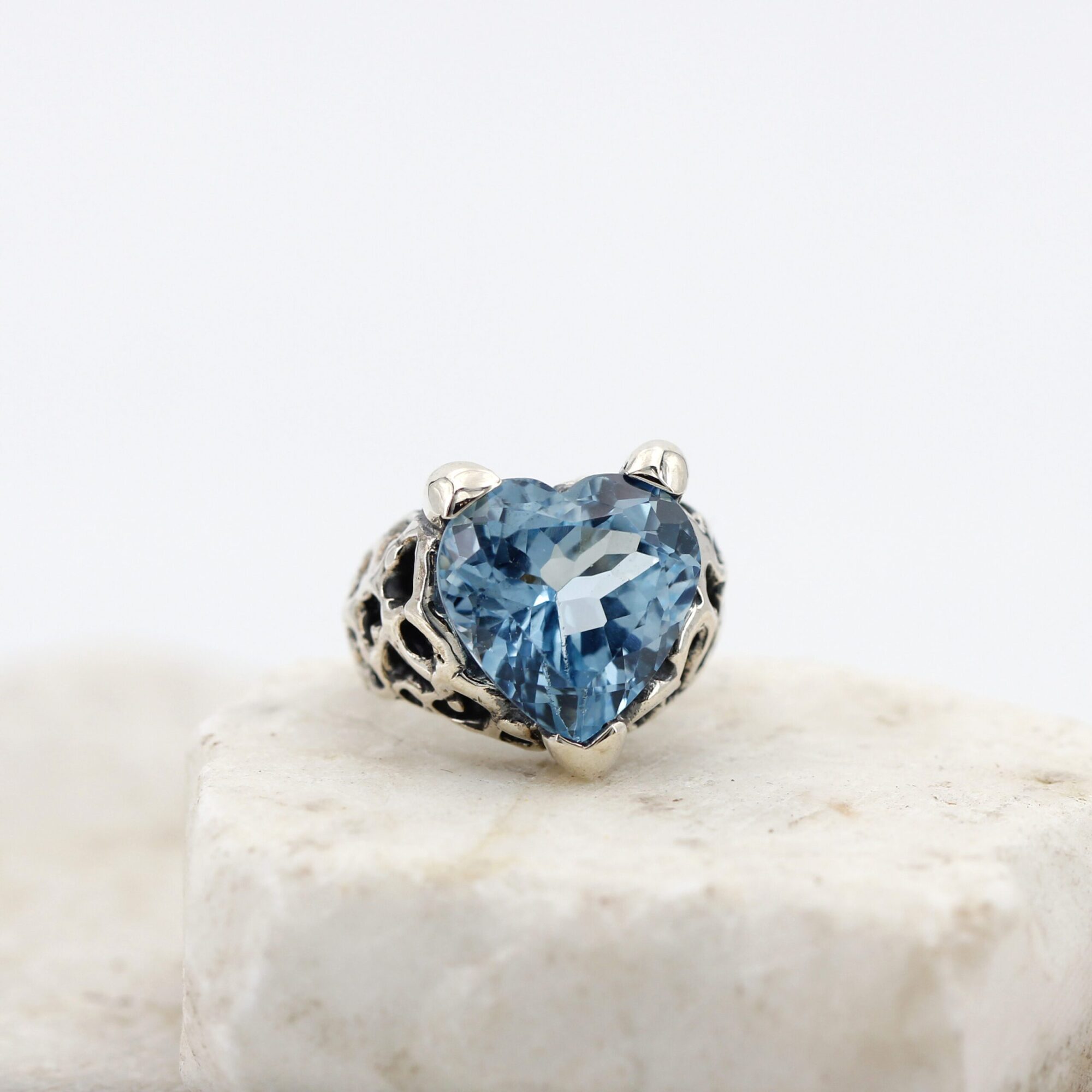 Anna Gioielli Marte Anello Argento Topazio Azzurro Cuore