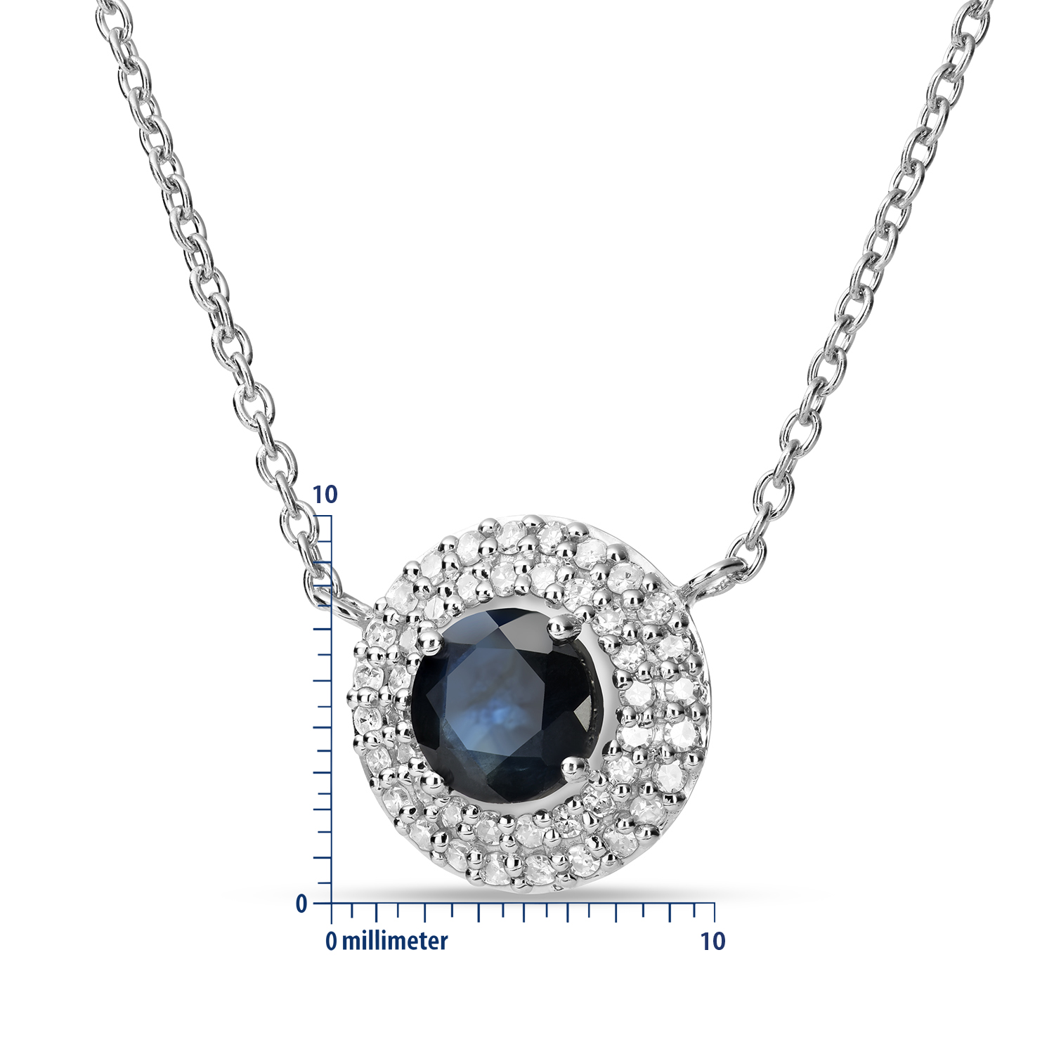 Miore Collana Oro Bianco 9Kt Zaffiro Naturale Blu
