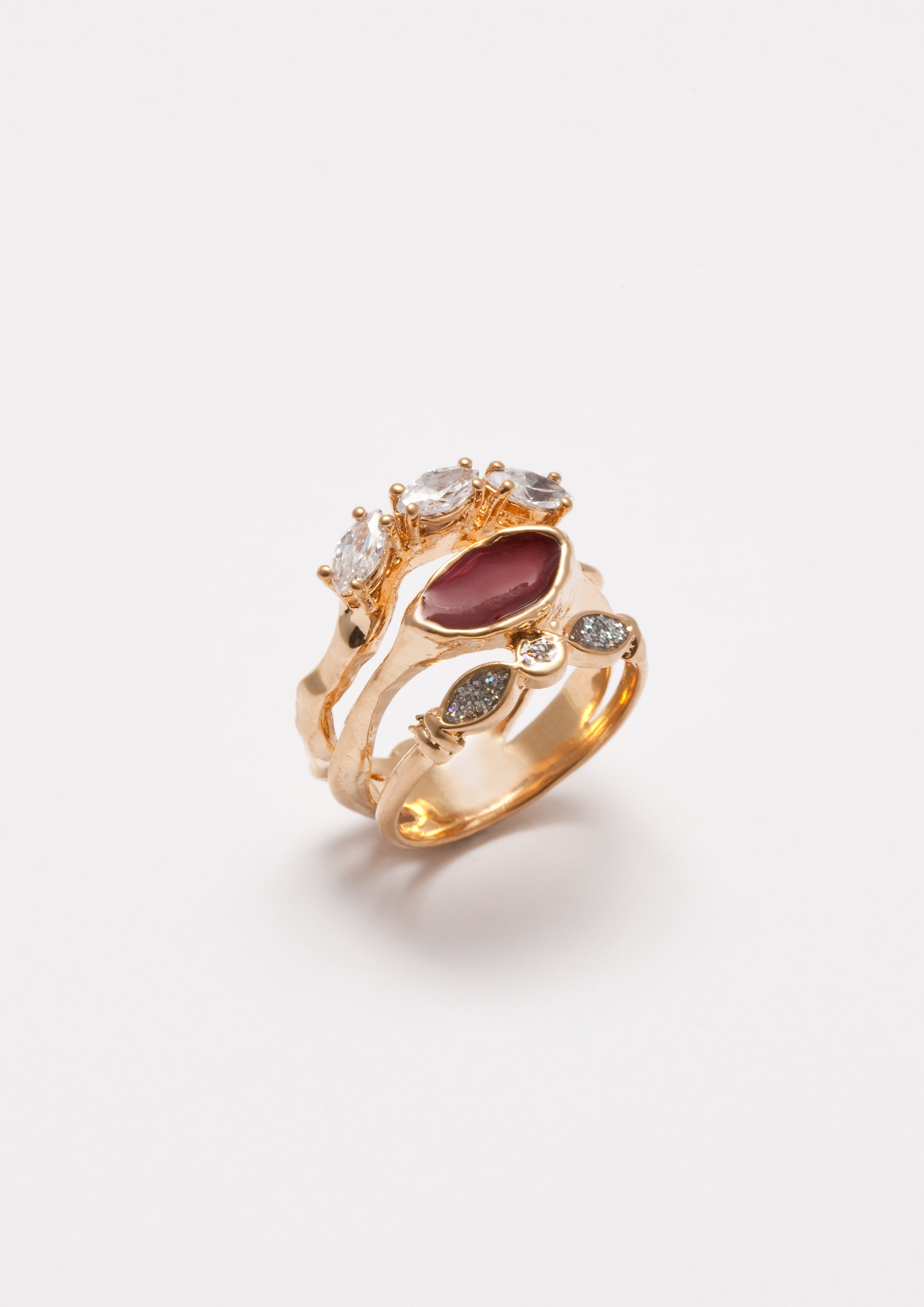 Voodoo Jewels Bold Shapes Clivia anello bronzo oro navette M