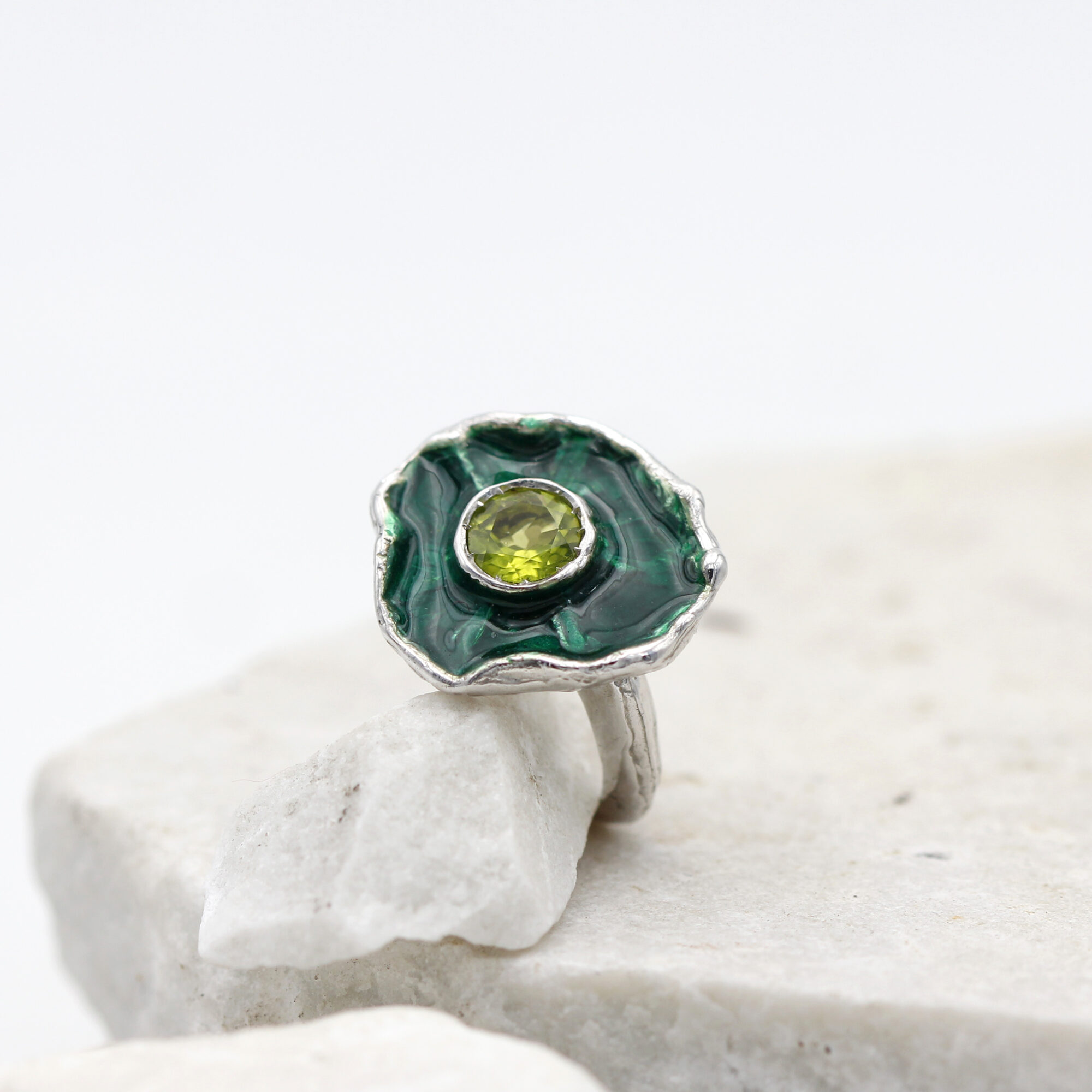 Anna Gioielli Winter Flower Anello Argento Peridoto Verde 21 mm