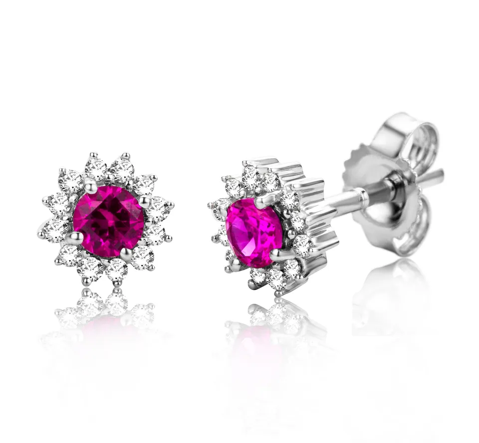 Miore Earrings 9KT Orecchini Oro Bianco Rubino Creato