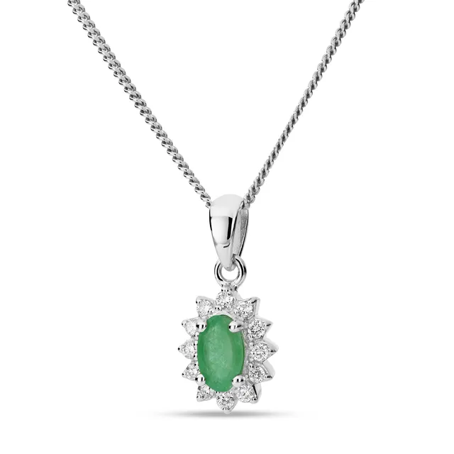 Miore Necklace Collana Oro Bianco 9Kt Smeraldo Naturale
