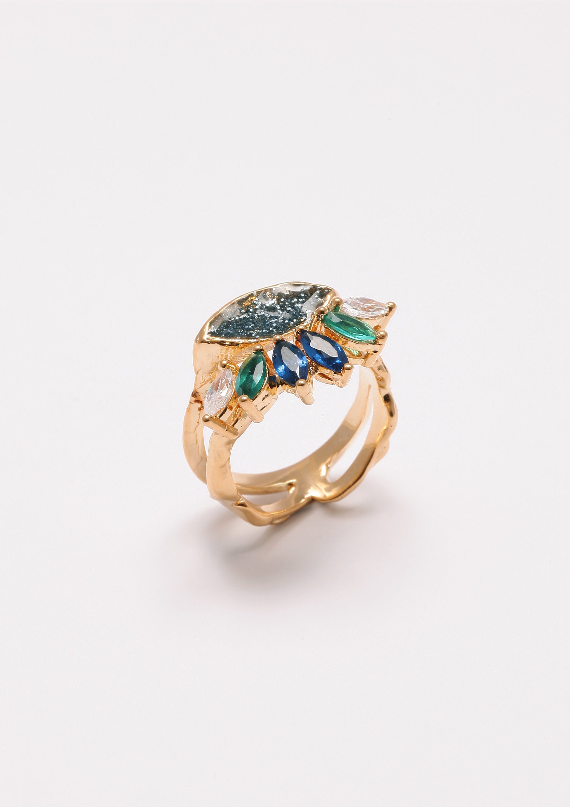 Voodoo Jewels Bold Shapes Grey Altea anello bronzo oro navette
