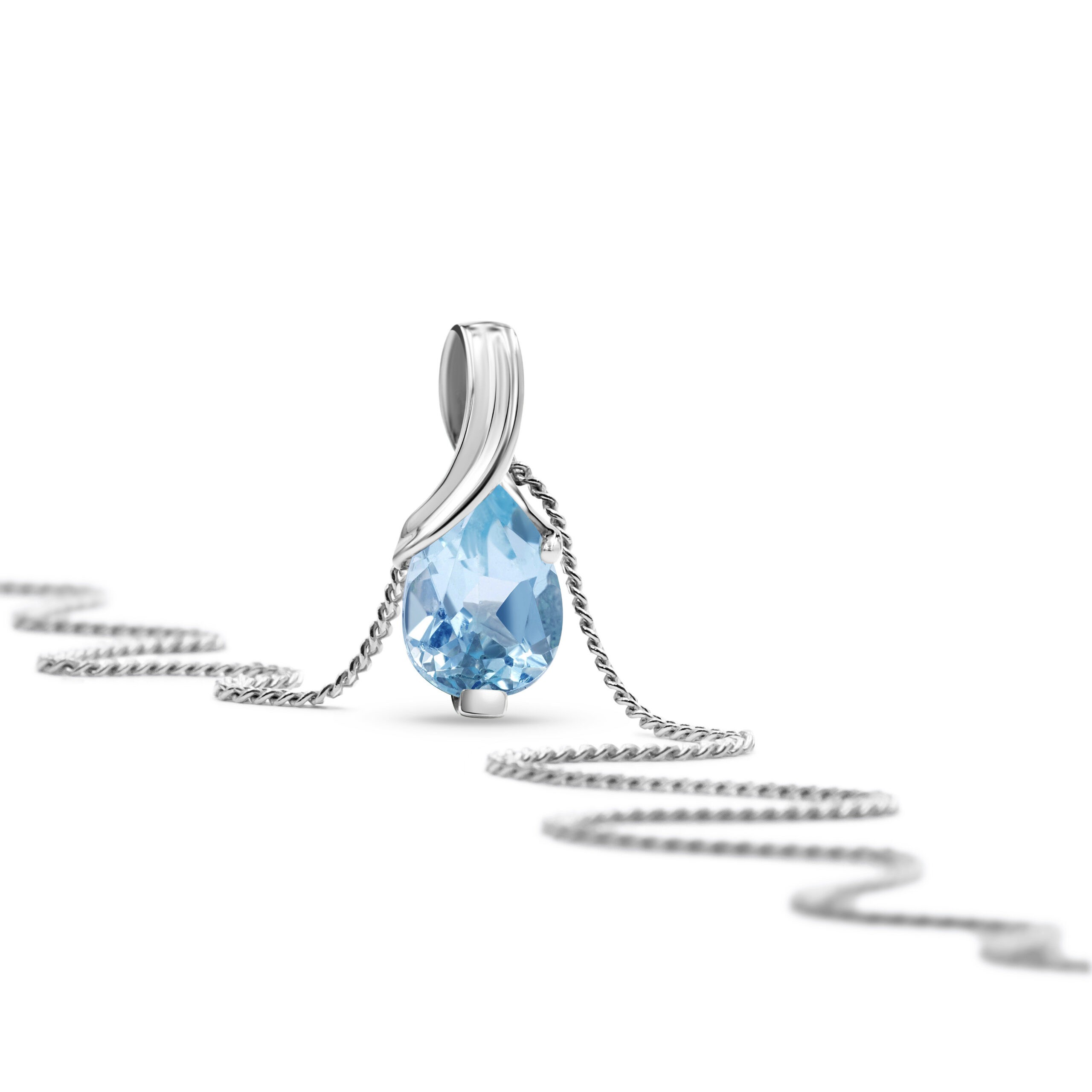 Miore Collana Oro Bianco 9 Kt Topazio Blu