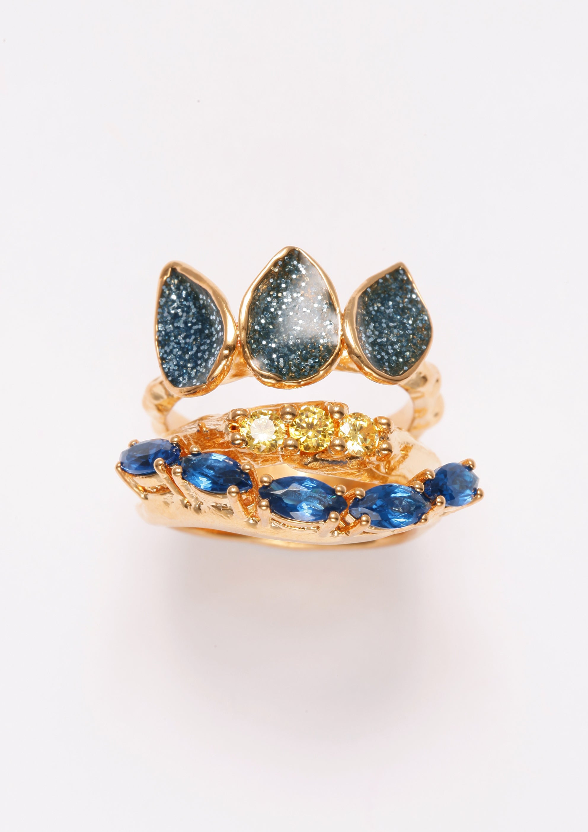 Voodoo Jewels Bold Shapes Blue Kiele anello bronzo pietre blu