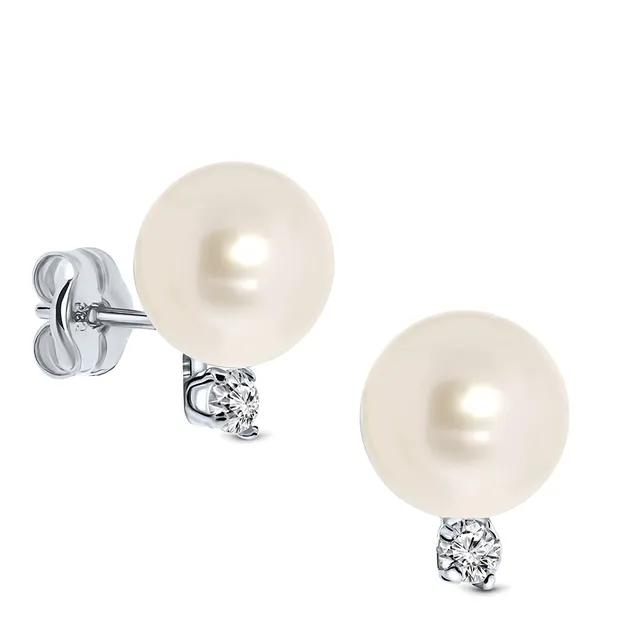 Miore Earrings Orecchini Oro Bianco 9Kt Perla e Zirconia