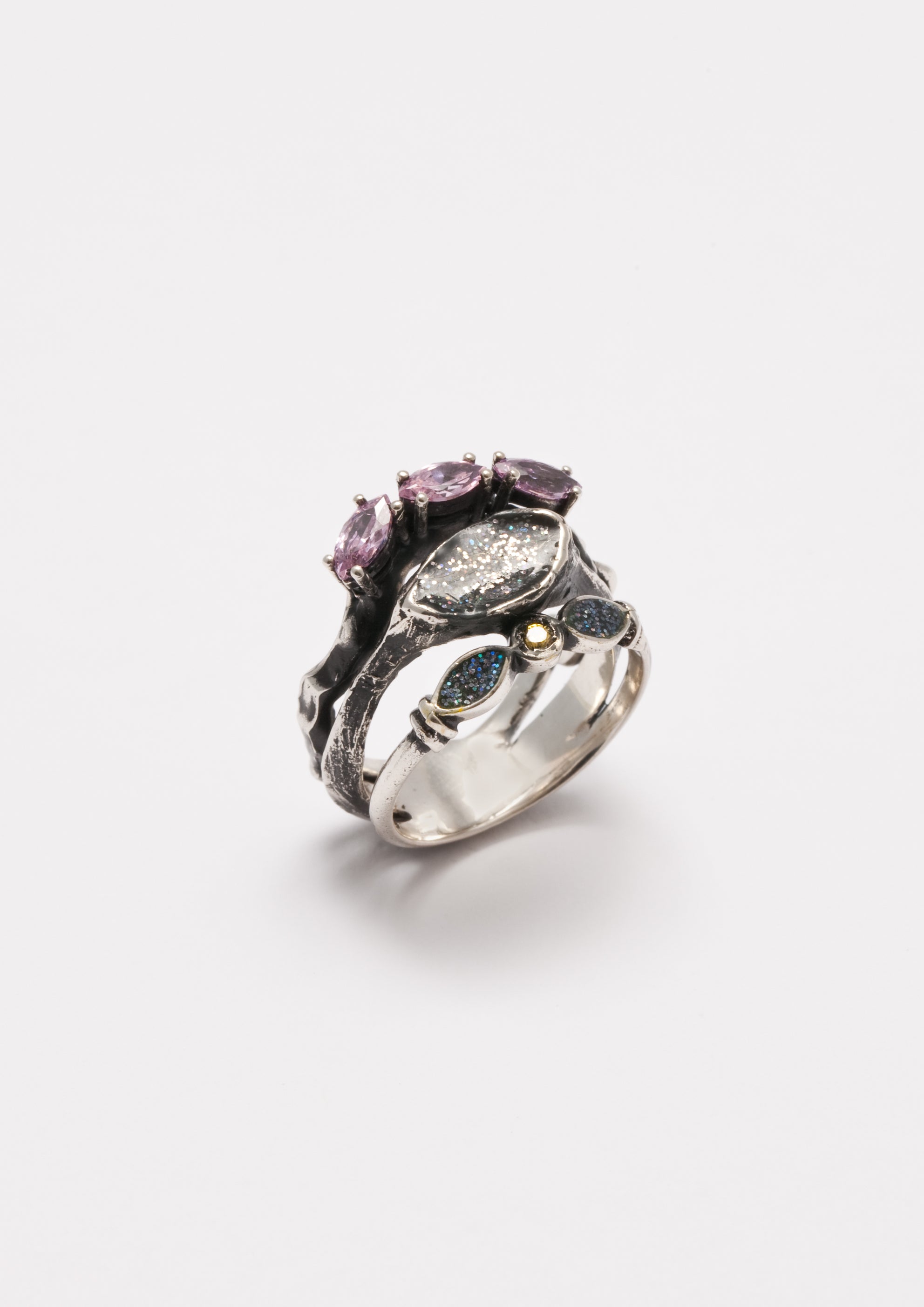 Voodoo Jewels Bold Shapes Cocos anello argento pietre navette