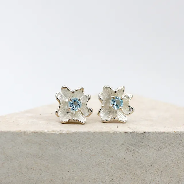 Anna Gioielli Orecchini fiore argento topazio azzurro 10 mm