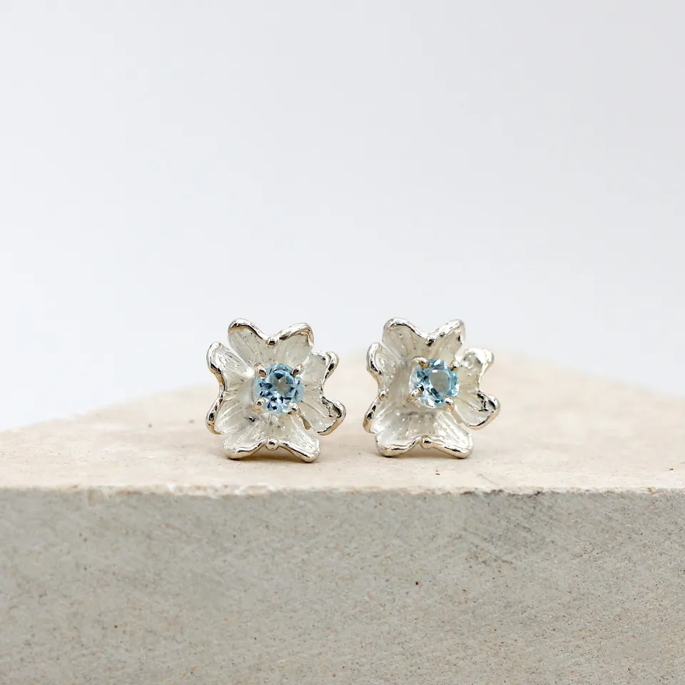 Anna Gioielli Orecchini Fiore Argento Topazio Blu 10 mm