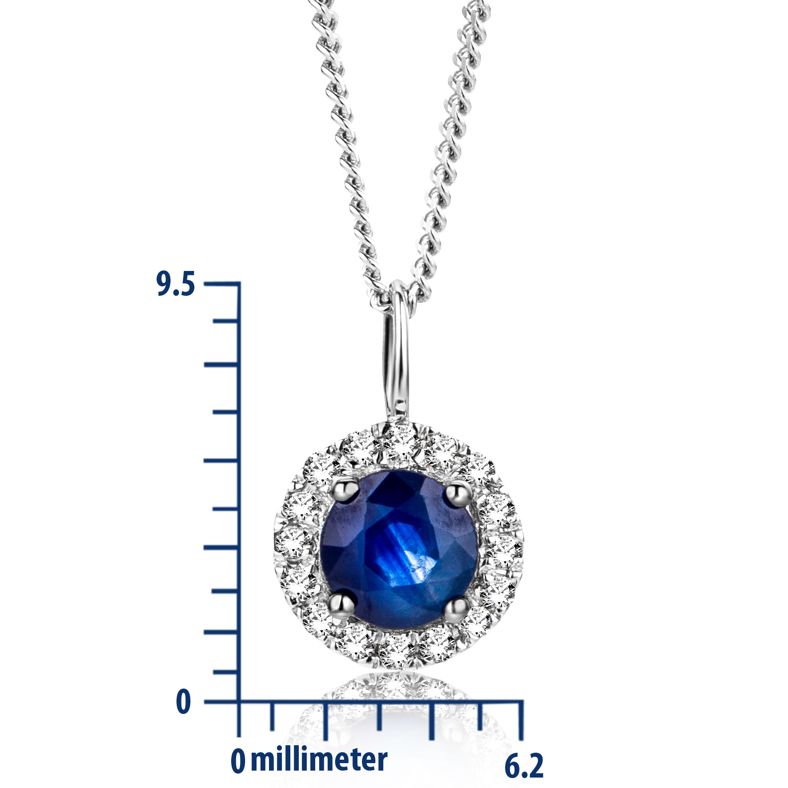 Miore Collana Oro Bianco 9Kt Zaffiro Naturale