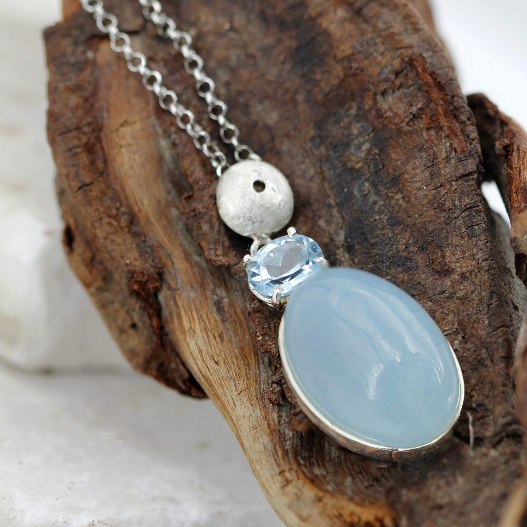 Anna Gioielli Pendente Argento Acquamarina Latte Topazio Blu 46 cm