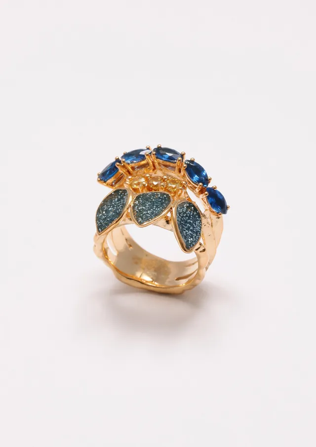 Voodoo Jewels Bold Shapes Blue Kiele anello bronzo pietre blu