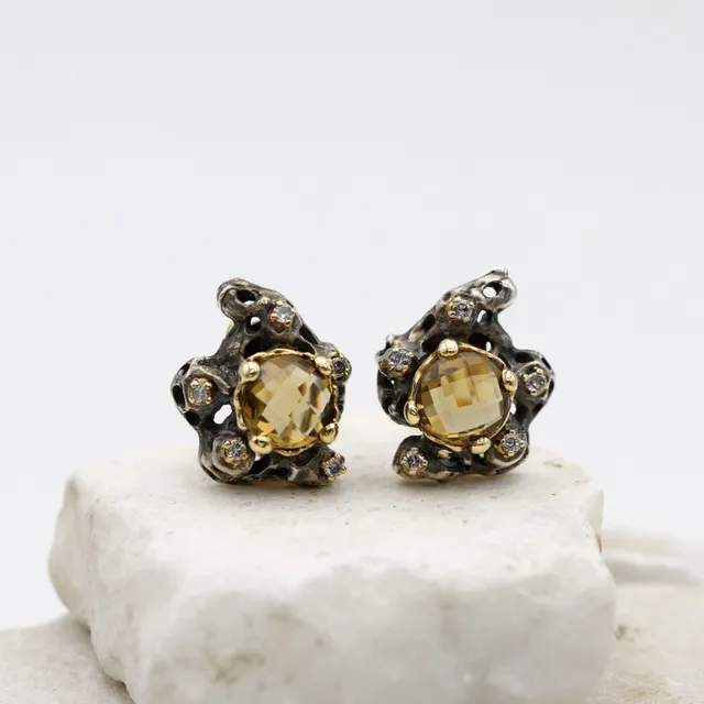 Anna Gioielli Marte Orecchini Citrino 8 ct Diamanti 20x23 mm