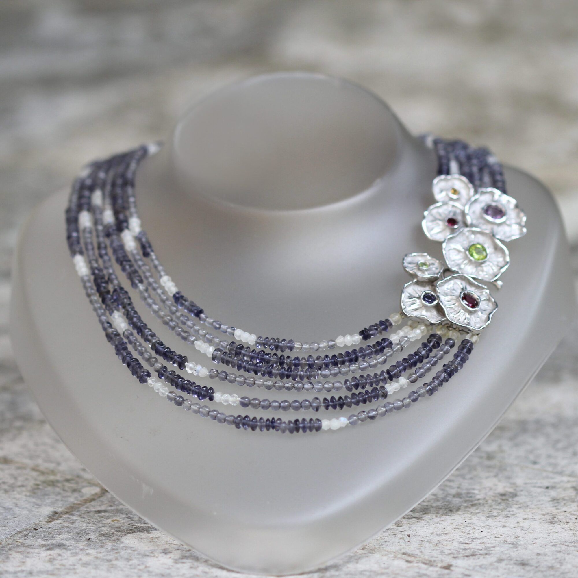 Anna Gioielli Winter Flower Collana argento iolite 6 fili 52 cm