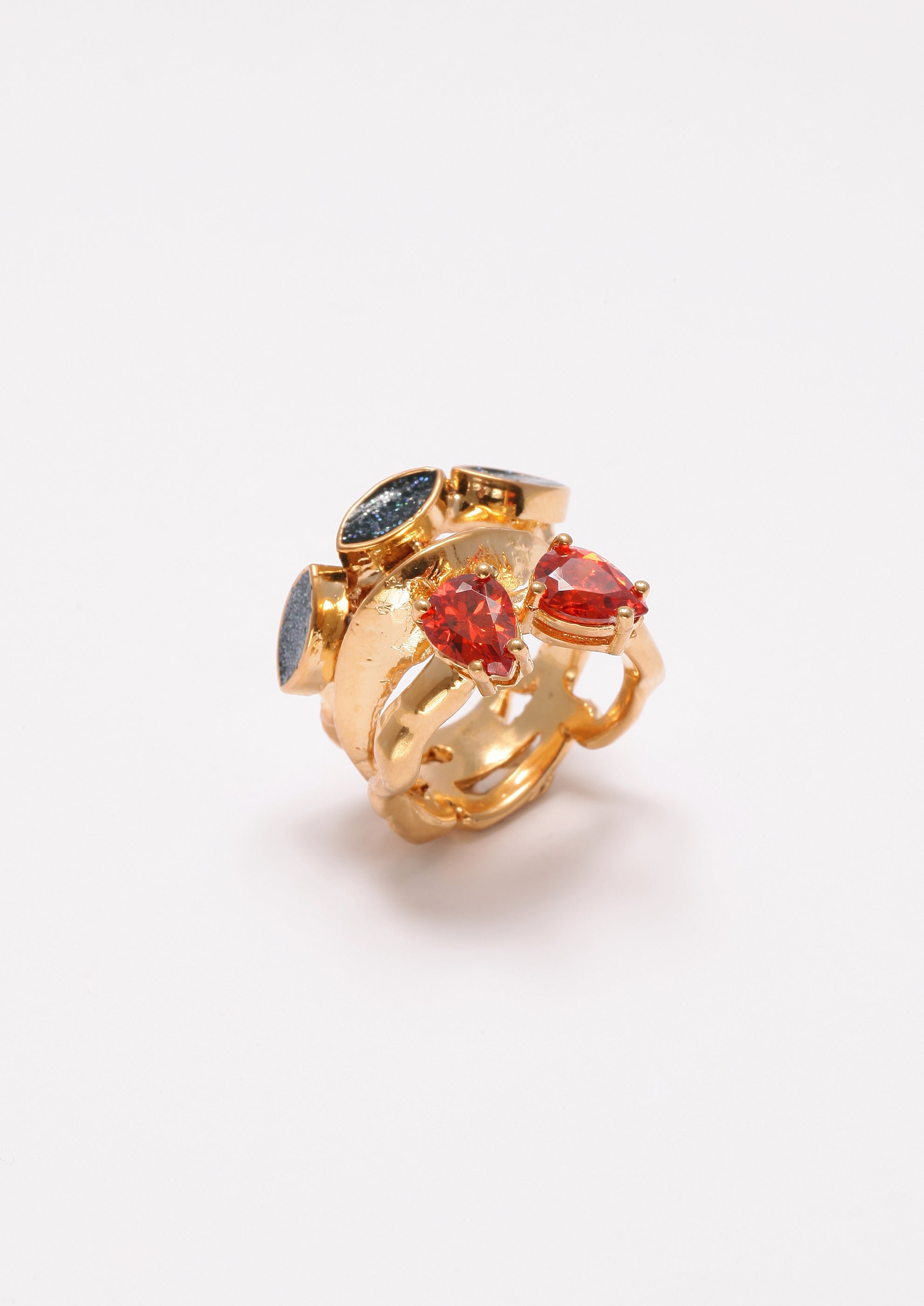 Voodoo Jewels Bold Shapes Kalika anello pietre goccia oro
