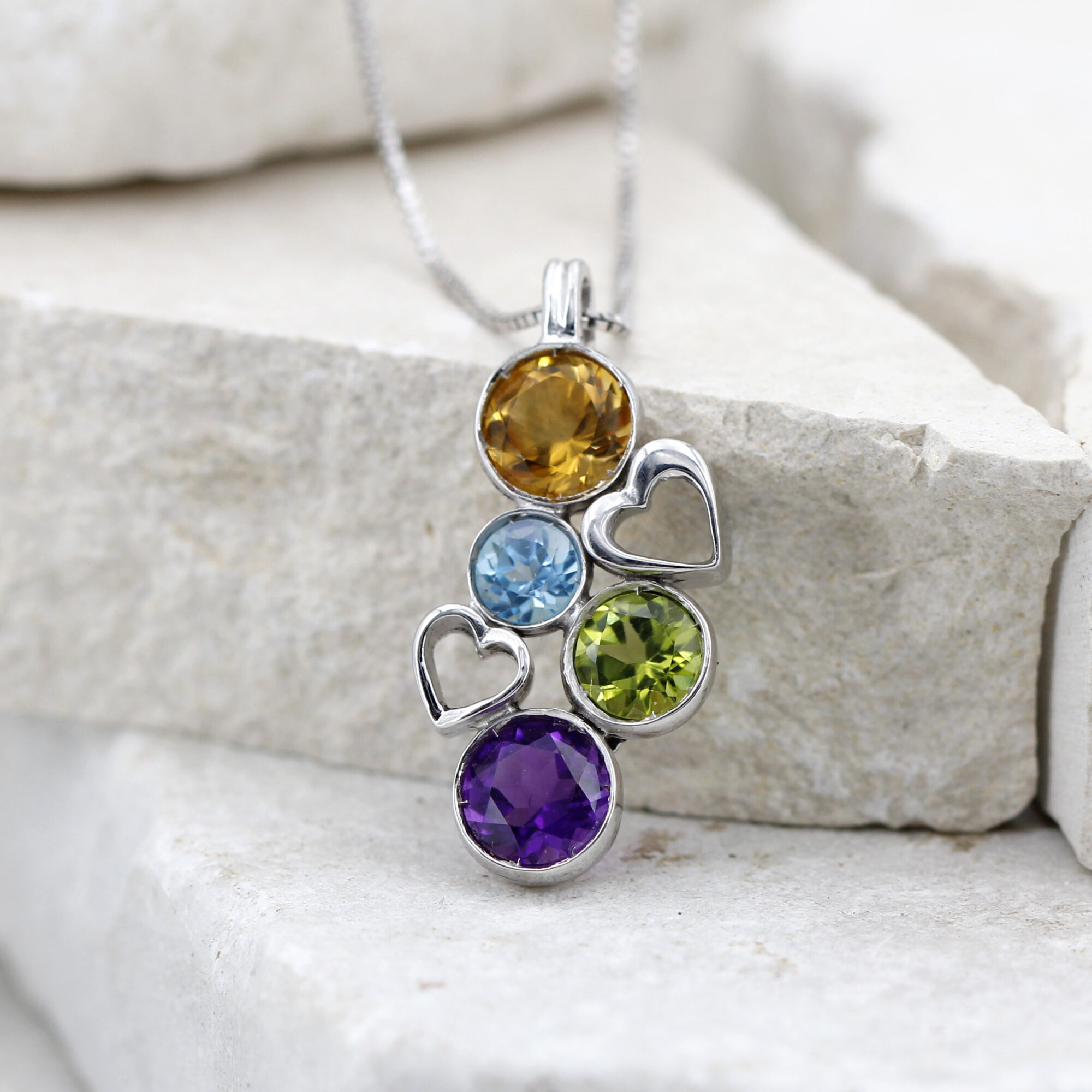 Anna Gioielli Pendenti ciondolo argento cuori 4 pietre 30x15 mm