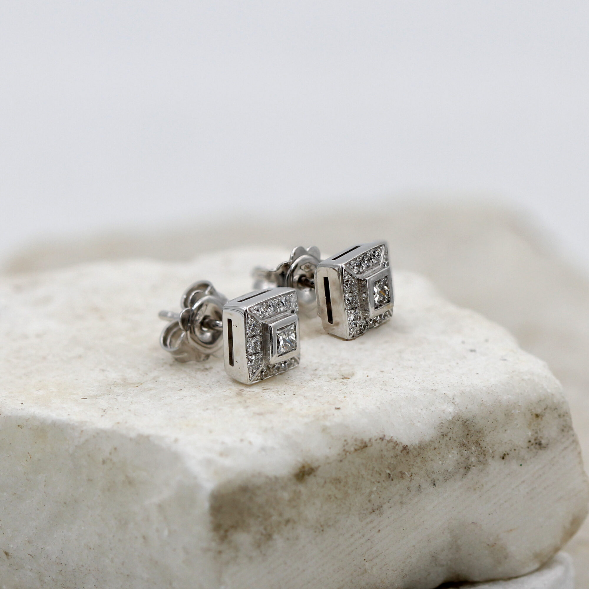 Anna Gioielli Square Orecchini Oro Bianco Diamanti Princess