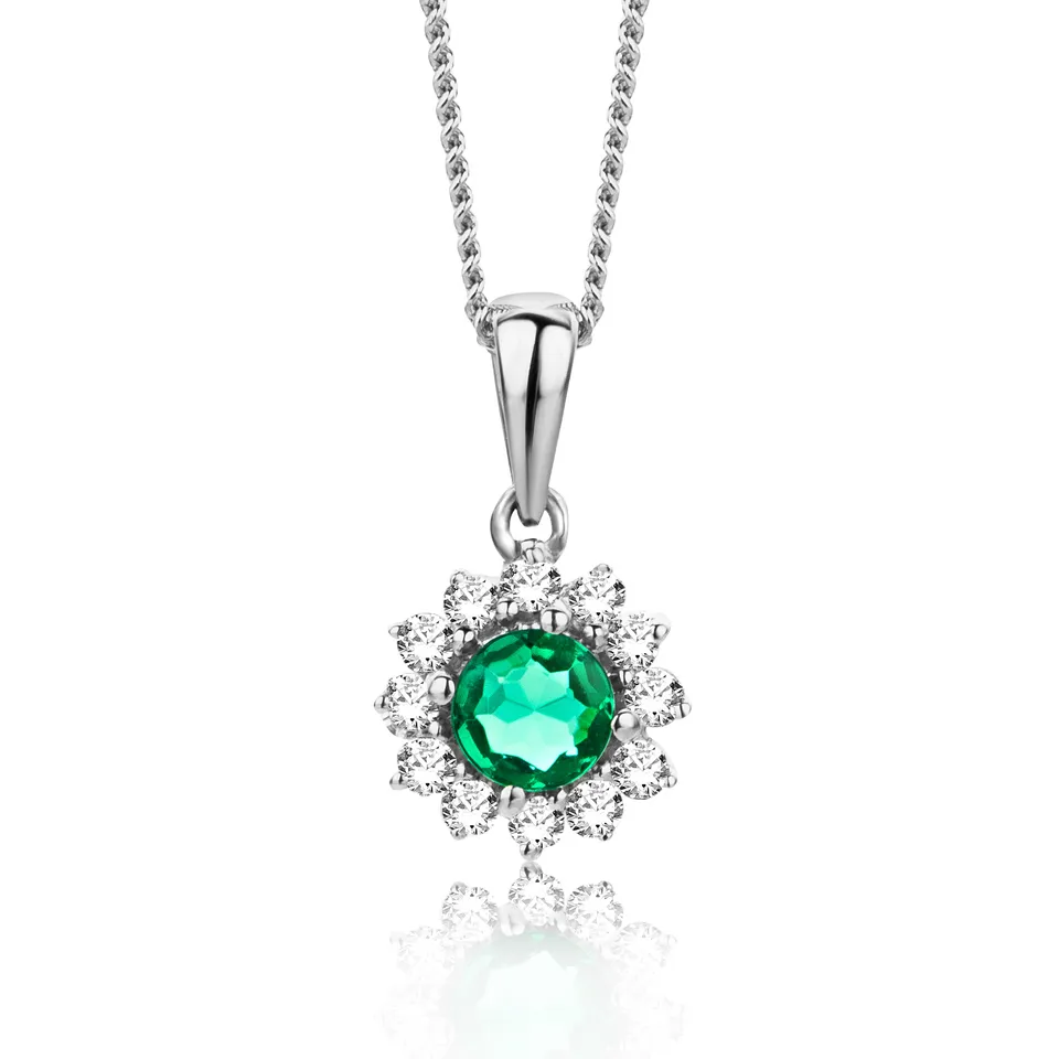 Miore collana oro bianco 9kt smeraldo creato